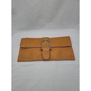 BCBG Max Azria Leather Clutch Handbag Large Camel Colored Magnetic Closure 14.5"
